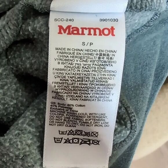 Marmot size Small Gray Blue Hoodie Sweat Shirt with Mountain Logo - Picture 7 of 13